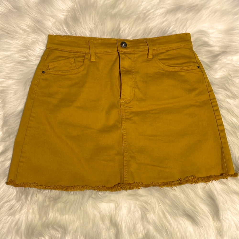 #0068 Sneak Peek- Mustard Stretchy Frayed Casual Mini-S